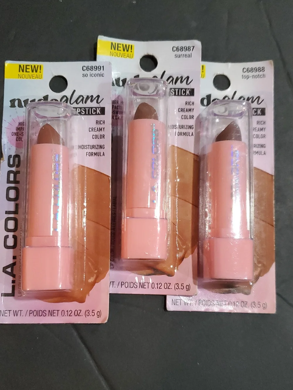 Nudeglam 3pk Top notch, Surreal & So Iconic moisturizing lipstick brand new FREE